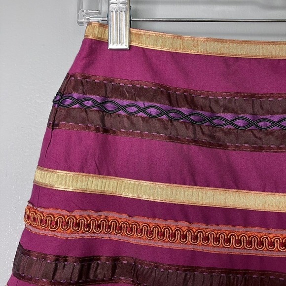 THE Limited A-Line Ribbon Trim Striped Purple Gold Bohemian Skirt Women's Size 0 - Picture 6 of 15